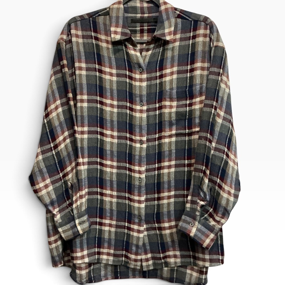 Jenni Kayne O'Keefe Oversized Boyfriend Plaid Flannel Shirt Small Relaxed Fit